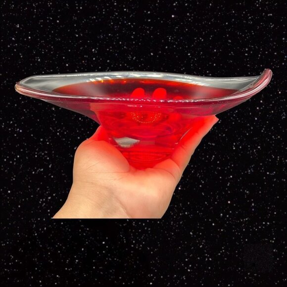 Sommerso Art Glass Bowl Centerpiece Red Clear Dish 9.5”W 3”T - Picture 2 of 10